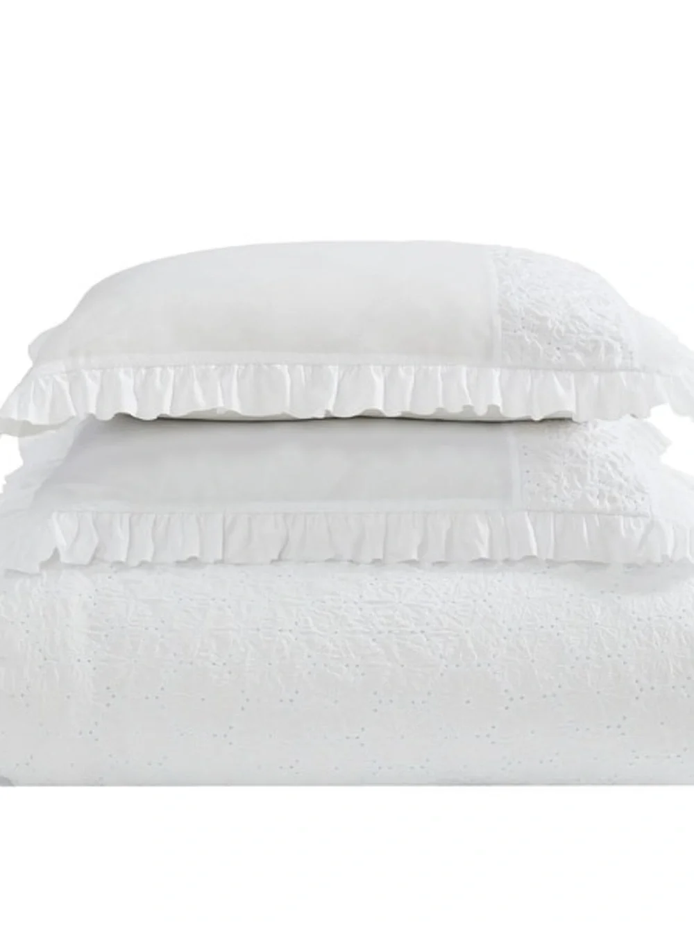 Laura Ashley Eyelet Ruffle White Microfiber Comforter Set - Twin XL - 2 Piece